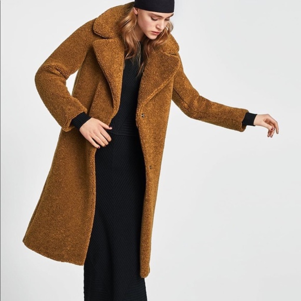 Zara long teddy coat size small